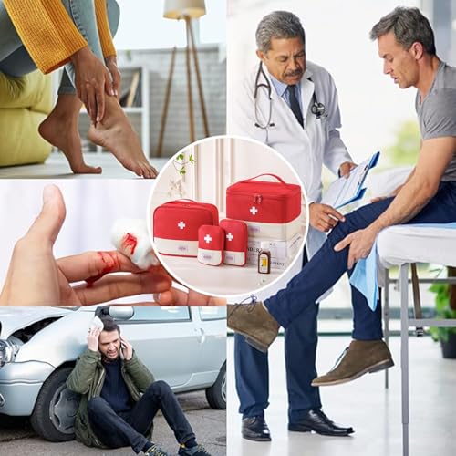 Pack of 4 Portable Medicine Bag, Large Capacity Medical Emergency Bag, Travel Pharmacy Bag, Waterproof, Medication Bag for Home Office Travel (Red)