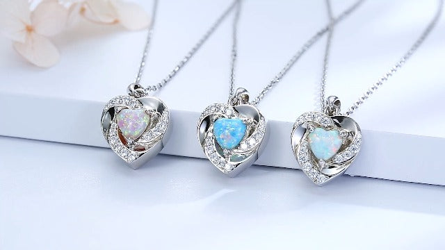 Sariel Opal Heart Urn Necklaces to Hold Ashes of Loved Ones 925 Sterling Silver Cremation Jewelry for Women White