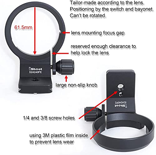 iShoot Lens Collar Tripod Mount Ring Support Bracket Holder for Sony FE 24-240mm f/3.5-6.3 OSS, 24-105mm f/4 G OSS, 16-35mm f/2.8 GM, 24-70mm f/2.8 GM, 35mm f/1.4 ZA, 50mm f/1.4 ZA, 85mm f/1.4 GM