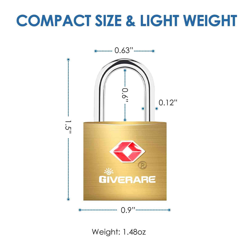 [Australia - AusPower] - 4 Pack TSA Approved Travel Luggage Locks with Keys, Solid Brass Copper Keyed Padlock, Small Locks for Suitcase, Backpack, Gym Locker, Jewelry Box, Gold-by GIVERARE 