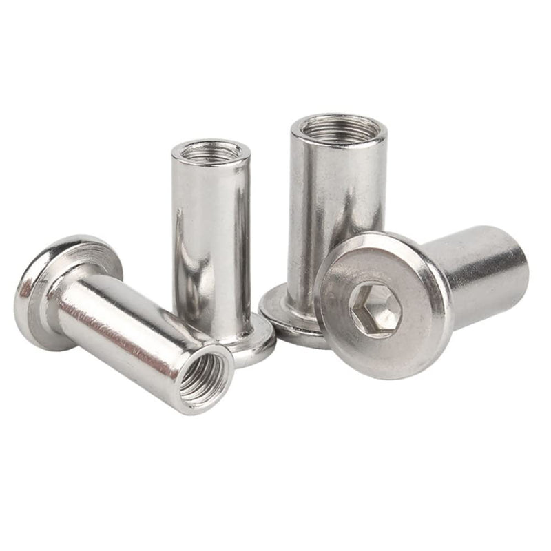 [Australia - AusPower] - 5 Pcs M6 x 12mm Hex Socket Screw Rivet Insert Nut 304 Stainless Steel Flat Head Barrel Nuts Internal Thread Cylindrical Nut Rivnut Locking Screws or Bolts Silver M6x12mm 