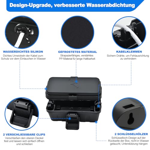 Hrensaw Small Weatherproof Electrical Connection Box (Inner Dimensions: 14 x 7.5 x 5.5 cm), IP54 Waterproof Cable Security Box for Protection of Timers, Extension Cables, Festive Lights, Black Klein 1