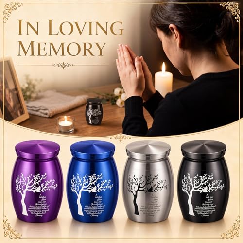 4 Sets 3 Inches Small Urns for Human Ashes, Urn and Necklace Set, 4 Color