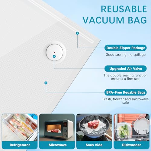 Kssvzz Handheld Food Vacuum Sealer Machine with 10 Reusable Vac Seal Bags Vacuum Bag Sealer Kit (10 Bags)