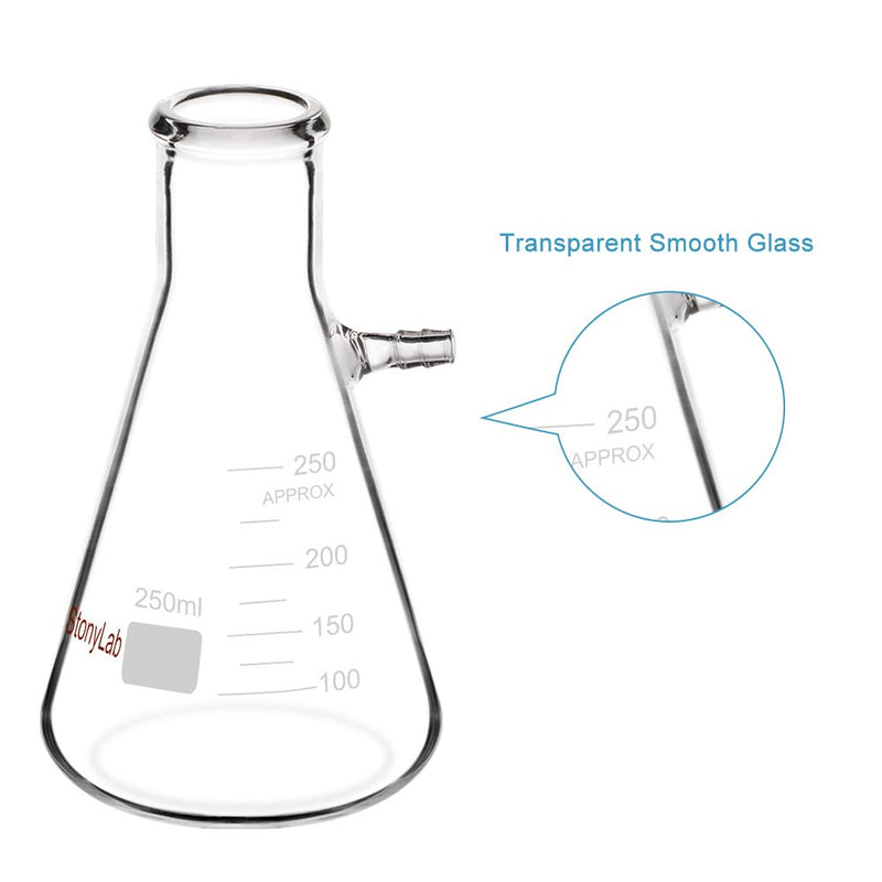 [Australia - AusPower] - StonyLab 250ml Borosilicate Glass Filtering Flask, Bolt Neck with Tubulation. 250 ml transparent 
