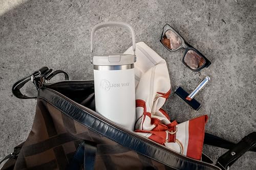 LION WAY FlexiVibe 32 oz Insulated Tumbler - Stainless Steel, Handle & Straw, Leak-Proof, Hot 12hrs & Cold 24hrs, Cup-Holder Compatible, BPA-Free, Gym, Travel Bottle Sandy Veil