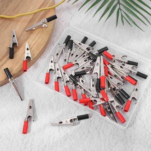 Larrel 40 Pieces Metal Alligator Clips, 5A Stainless Steel Alligator Clips, 5.3 x 3.5 cm, Electrical Test Clamps with Plastic Handles, Antistatic Accessories for Laboratory and Electrical Test Work