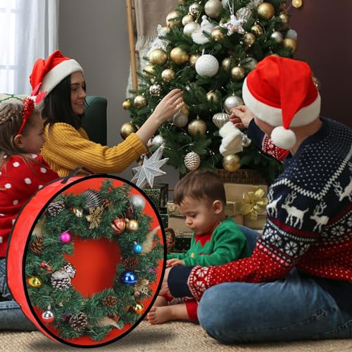 Pwsap 2 Pack Christmas Wreath Storage Container - 36 Inch, Garland Storage, Christmas Large Wreath Storage Container Cover, Durable Tarp Material, Dual Zipper Storage Bag for Xmas Holiday, Red 36inch
