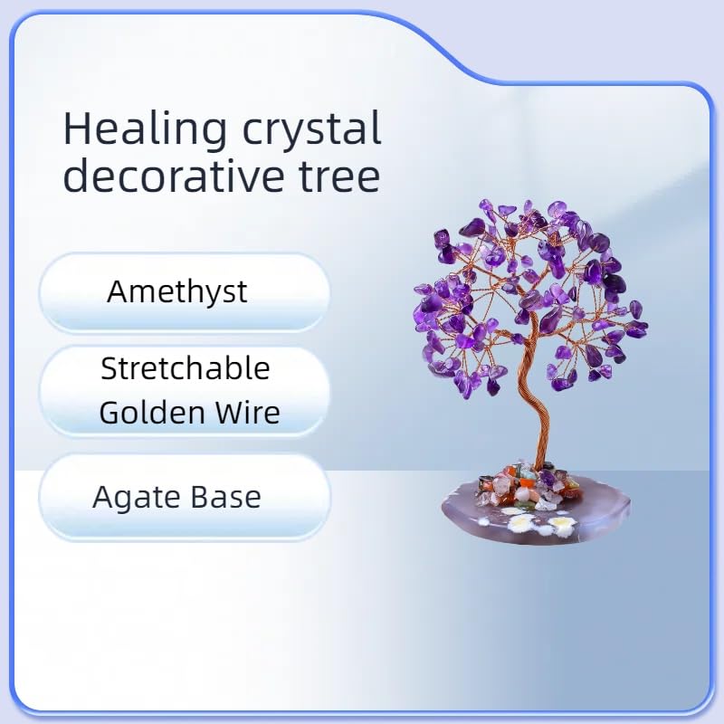 Natural Amethyst Healing Crystal Tree of Life with Agate Base, Handmade Spiritual Decor for Positive Energy, Meditation Gifts for Women, Mom, Home & Office Style-3