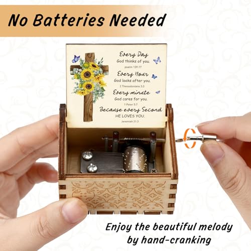 Christian Wooden Music Boxes Wood Musical Box Catholic Religious Spiritual Gifts Faith Based Birthday Christmas Valentines Day Gift Sunflower Gift for Christian Friend Bestie Sisters Gifts from Sister