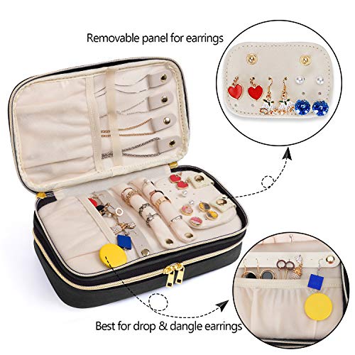Black Teamoy travel jewelry roll organizer with multiple compartments for necklaces, rings, and earrings, ideal for women on the go.