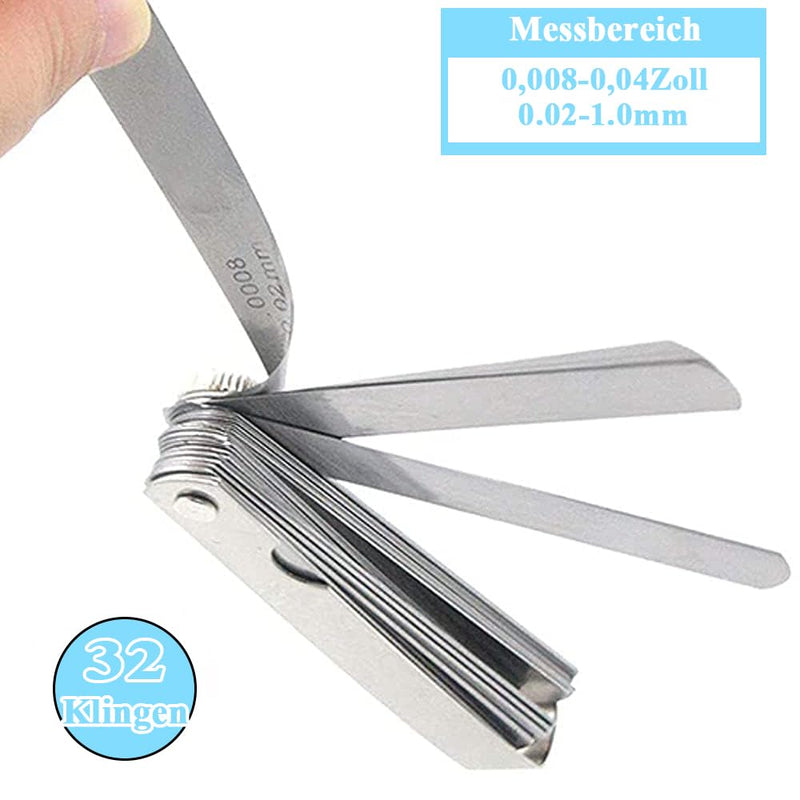 Moyata 32 Blades Stainless Steel Feeler Gauge Set for Precision Measuring Tool | Metric 0.02-1.0mm & Imperial 0.001-.040" - for spark plug spacing, valve clearance and gap width