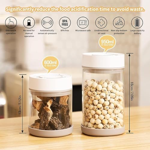 Minidiva Smart Vacuum Container, Automatic Electric Airtight Glass Jar for Food Coffee Storage Meal Prep (White-1350ml-1) 1350ml