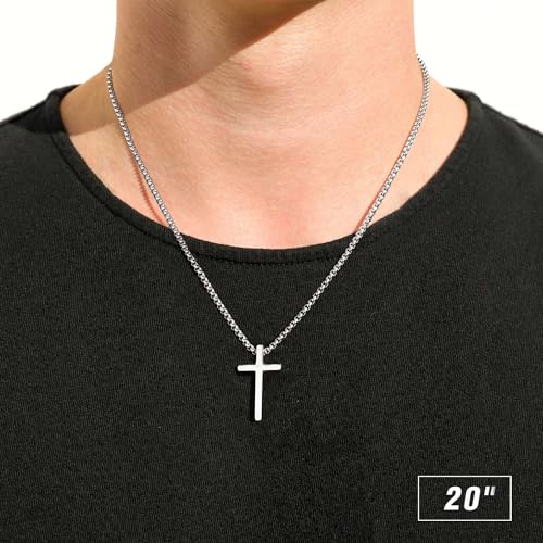 M MOOHAM Cross Necklace for Men Teen Boys 16-30 Inch "Silver: Cross Pendant 1.2"*0.7" Stainless Steel 20.0 Inches