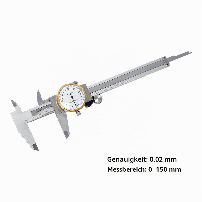 Wisamic 0-150 mm Calliper Dial Calliper Reading 0.02 mm | Precise caliper made of stainless steel, battery-free, ideal for main nozzles, mini drills and precision engineering.