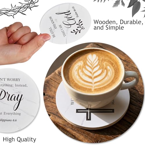 Hushee Christmas Wooden Coasters Set of 6 with Bible, White Marble