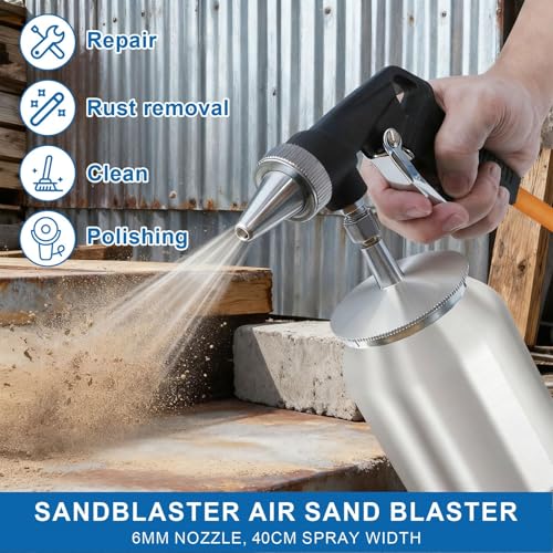 Compressed Air Sand Blasting Gun 6.2 Bar 1000 ml Aluminum Container - Sand Blaster Sand Blaster Sand Blaster for Rust Removal, Rim Cleaning & Metal Surfaces Cleaning