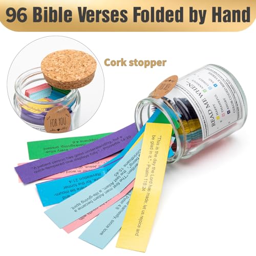 Read Me When Bible Verses Jar for Daily Encouragement，God is Above Bible Verse Jar for Wemen&Men&Teens，Christian Gifts for Women，96 Bible Verses Cards