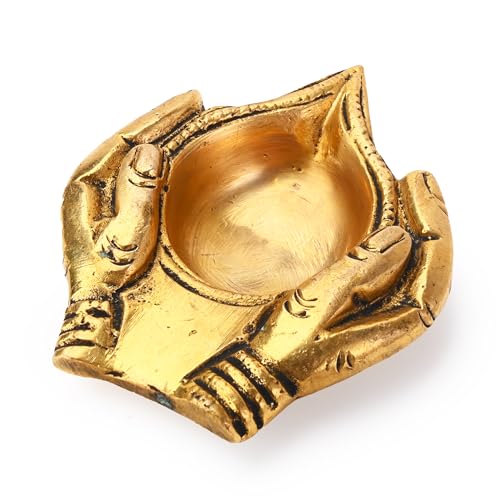 Brass Hand Shape Diya Deepam Staue Sculpture for Temple Mandir Home Office Main Door Entrance Pooja Décor Decoration and Gifting (Hand Shape Diya)