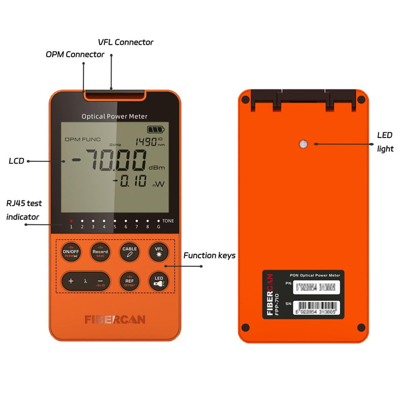 [Australia - AusPower] - Optical Power Meter -50~+30dbm Built-in 10mW Visual Fault Locator Portable Optical Cable Tester Network Tools with RJ45 Remote 