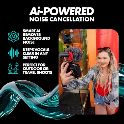 Movo VXR10-AI v2 Shotgun Microphone with AI Noise Cancellation - Camera Microphone for DSLR, Smartphone & Computer - Supercardioid On-Camera Mic with 3.5mm & USB-C Cables - Latest Version