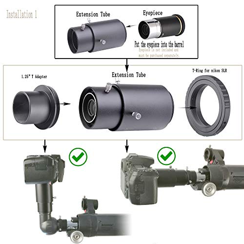 Telescope Camera Adapter for Nikon DSLR, Prime Focus Imaging Camera Adapter Set for Nikon SLR – Variable