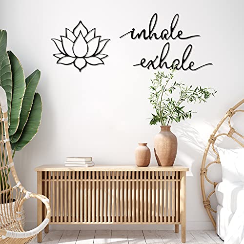 Ferraycle Inhale Exhale Wall Art Yoga Meditation Decor Black Metal Sign