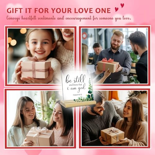 Christian Decor for Women Men,Be Still And Know That I Am God Acrylic Signs Plaqur,Religious Gifts for Home Office Desk Sign Decor Psalm 46:10