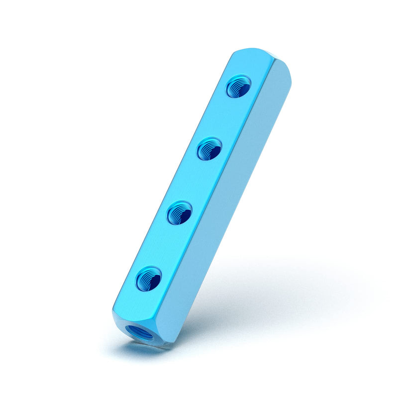 [Australia - AusPower] - TAILONZ PNEUMATIC 1/4" Blue 4 Way 7 Port Pneumatic Shunt Aluminum Block Pneumatic Manifold Air Distribution Block Air path exhaust air source distributor,Compressed Air Manifold Pneumatic Block 