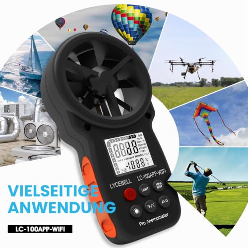 Smart Anemometer Wind Gauge with Record, WiFi App Connection & Control, Wind Meter for Monitoring Wind Speed, Temperature for HVAC, Drone, Surfing, Fishing