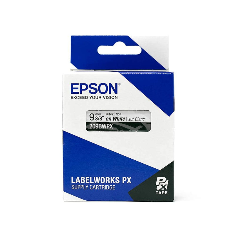 Epson LABELWORKS 209BWPX PET Tape Cartridge - Black on White Standard Industrial Label Maker Tape - 3/8" (9MM) Wide, 30 ft 9mm