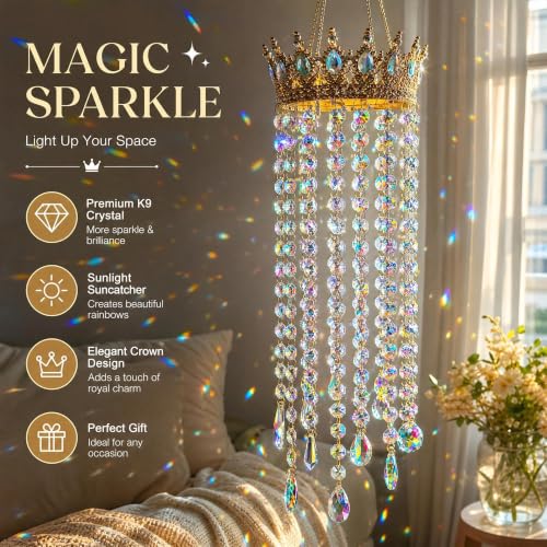 23.5'' Crown Crystal Suncatcher for Window Hanging Garden Sun Catcher Decor Crown-large