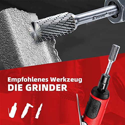 EZARC SB-5 Carbide Burr Cylinder Shape Double Cut 1/4" Shank | YG6 tungsten carbide 90 HRA, double cut for fast material removal, 2-3/4" length, 1/2" cutting diameter, 1" cutting length Single-Pack