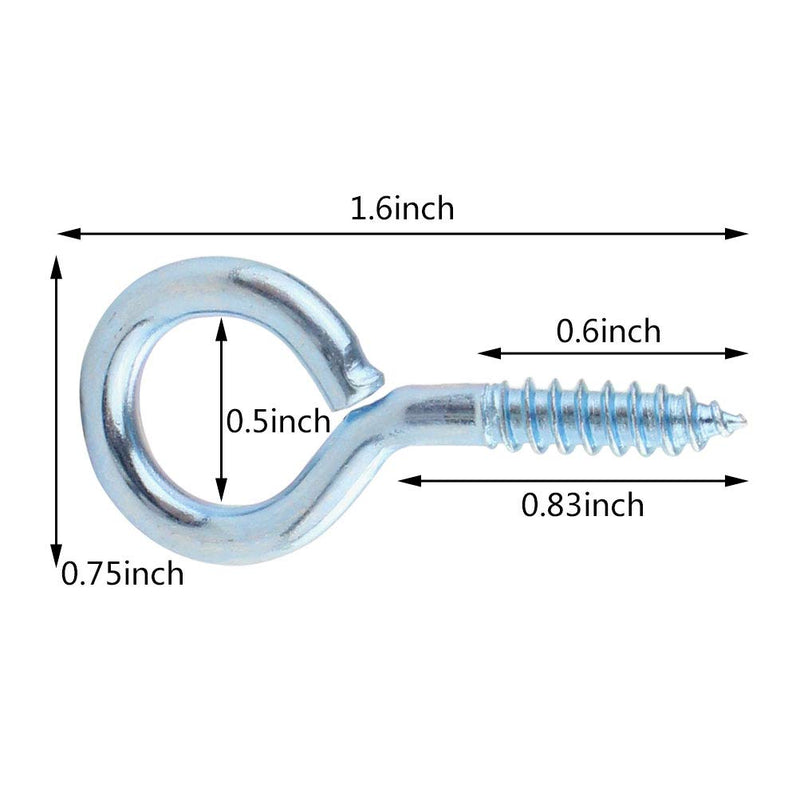 [Australia - AusPower] - 50Pack of Eye Screws 1-5/8 Inch Eye Shape Screw Hooks Thread Self-Tapping Hanging Hooks Eyebolt Ring (1-5/8" Overall Length | 1/2" Eye Inner Dimension) Zinc Plated 