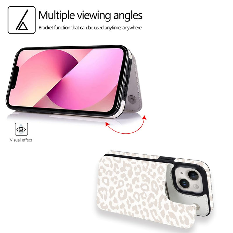 [Australia - AusPower] - uCOLOR Flip Leather Wallet Case Card Holder Compatible with iPhone 13 6.1 iPhone 14 6.1 Women and Girls with Card Holder Kickstand (Beige Leopard) Beige 