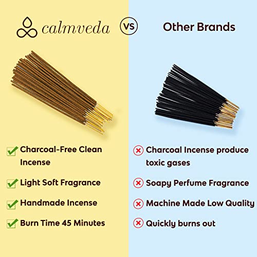 CALMVEDA, Frankincense and Myrrh Incense with Rosewood Incense Holder (80 Sticks + 1 Holder) | Beautiful Natural Incense and Holder Combo for Home Decor and Spiritual Practice