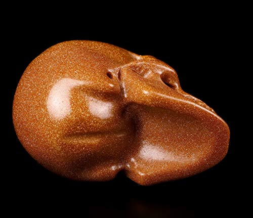 Skullis 2.0" Gold Sand Stone Crystal Skull, Hand Carved Gemstone Fine Art Sculpture, Reiki Healing Stone Statue.
