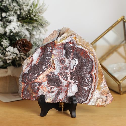 Sportmusies Natural Mexican Agate Slice with Wooden Stand, 0.71-0.93 lb 0.71 - 0.93 lb
