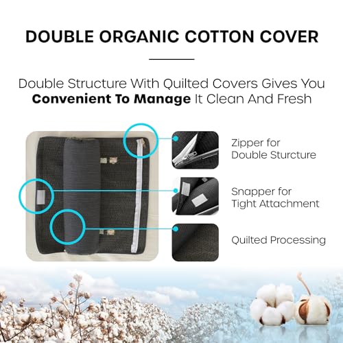 12-inch Korean Buckwheat Cervical Neck Roll — Compact Cypress-Filled Bolster Pillow for Targeted Neck Support (BTS Jungkook's Pick) — Adjustable Firmness, Organic Cotton Cover