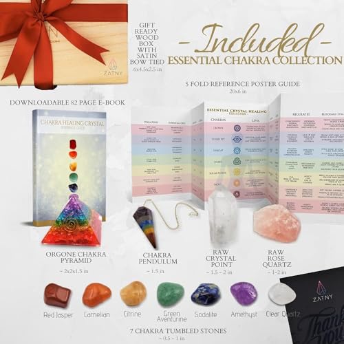 Crystals and Healing Stones Premium Kit Wooden Gift Box, Chakra Pyramid Chakra Pyramid Collection