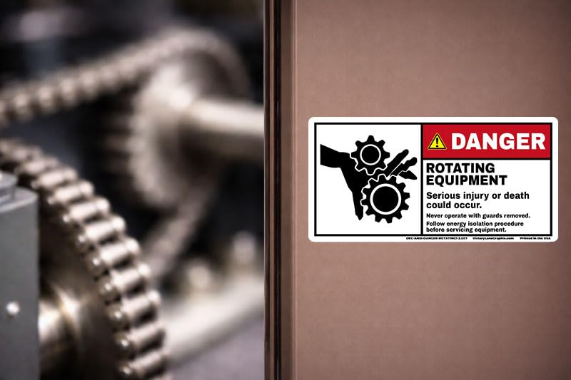 DANGER Rotating Equipment Safety 3.5"x7" Labels 10-Pack – ANSI Z535 Warning Stickers, Industrial Machinery Hazard Decals, Waterproof UV Resistant Vinyl, Rotating1-3.5x7