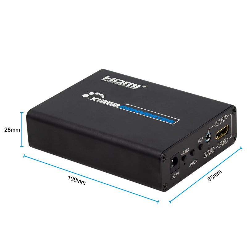 3RCA AV CVBS Composite & S-Video R/L Audio to HDMI Converter Adapter with 4 : 3/16 : 9 Aspect Ratio Switch /3.5mm Audio / 480P/576P/720P/1080P Output Switch for VHS/VCR/DVD Player to View on HDMI TVs