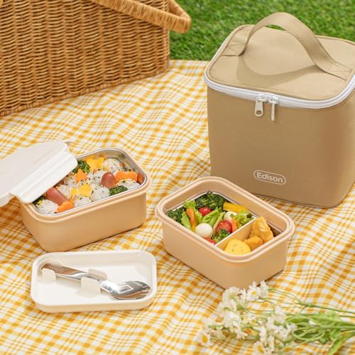 Stainless Picnic Lunch Box Set With Pouch. Thermal Lunch Box for Outdoor and Office (18.6oz / 550ml). Made In Korea