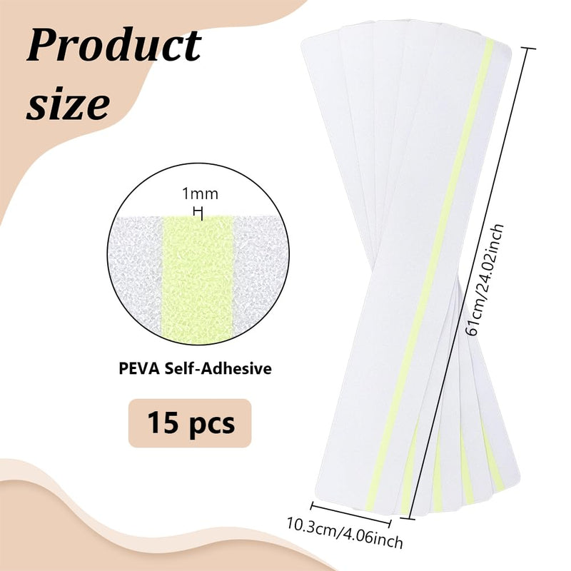 BENECREAT 15 Pack 24x4.1 Inch Glow in Dark Anti-Slip Tape, Luminous Stair Treads, Transparent Safety Tape with Self-Adhesive Feature for Indoor and Outdoor Steps