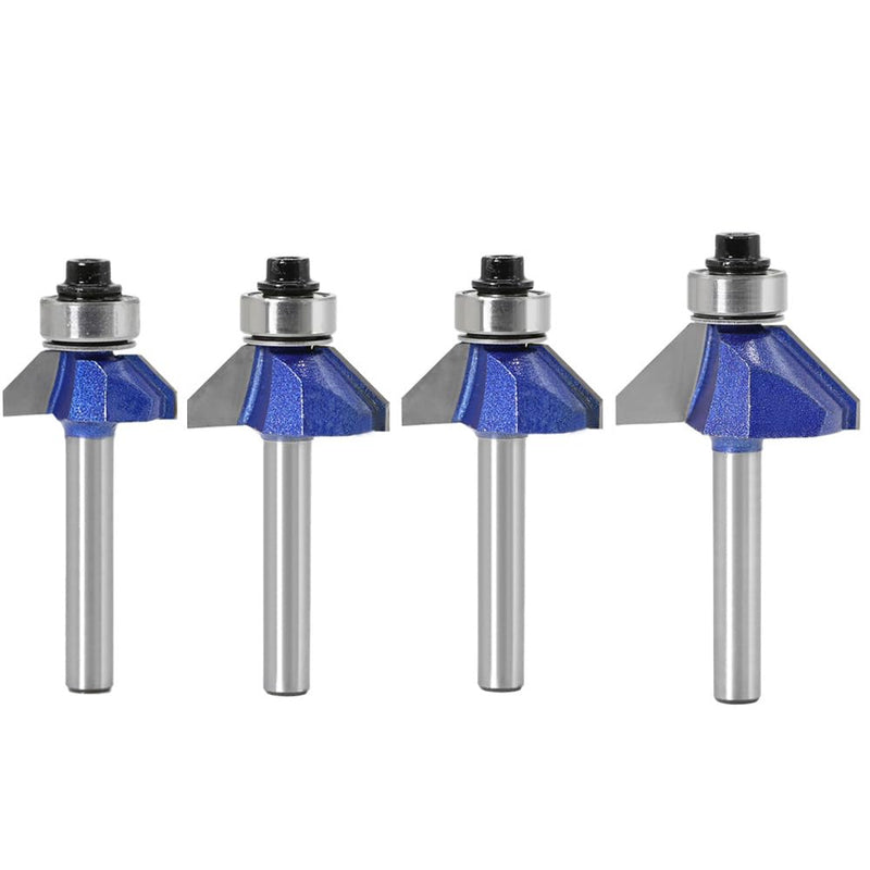 [Australia - AusPower] - 4-Piece 6 mm Shank 45 Degree Chamfer Cutter Carbide Fitted Edges Shaping Cutter for Carpentry Chamfering Woodworking Trimming with Ball Bearing 