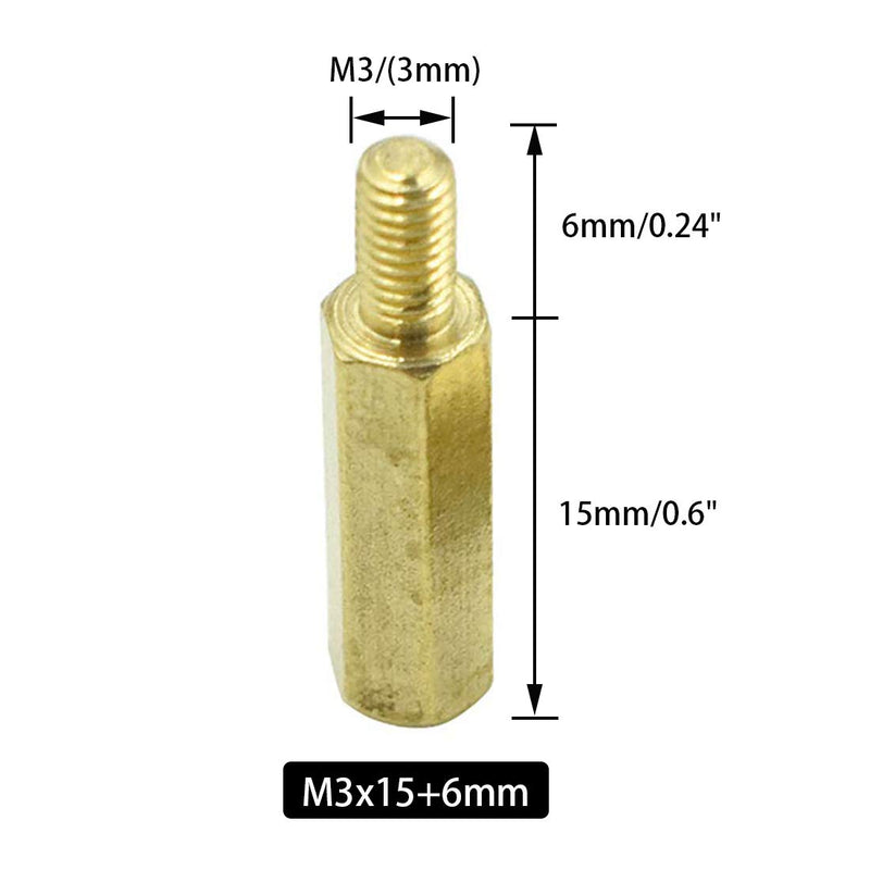 [Australia - AusPower] - M3 x 15mm + 6mm Male to Female Thread Brass Hexagon Hex Standoff Spacer Pillars - (50 Pcs) M3 x 15mm + 6mm 