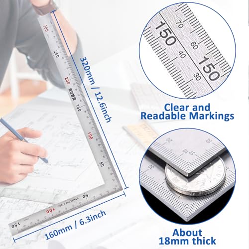 Angle Ruler Siumir Stainless Steel L Shape Ruler 150 x 300 mm 90 Degree Right Angle Ruler Double Scale for Carpenters, Architects and Engineers