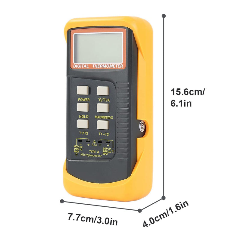 [Australia - AusPower] - Mengshen K-Type Digital Thermometer, 2 Channel with 4 Thermocouples Probe Sensor -50~1370°C (-58~2498°F) °C °F Kelvin Scale Switchable Handheld Temperature Meter Measurement 
