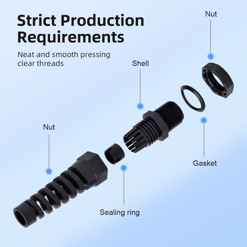 [Australia - AusPower] - Strain Relief Cord Connector, CGELE 10 Pack NPT 1/4" Waterproof Cable Gland Cord Grip Spiral Adjustable Connector Strain Relief Cord Connectors Joints Nylon with Gaskets NPT 1/4" 10PCS 
