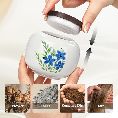 Dletay Small Urn for Human Ashes Keepsake 3.35Inches Flower Ceramic Mini Memorial Cremation Urn for Male Female Decorative Sharing Forget-me-not with Morse Code Bracelet Yellow 3.35''